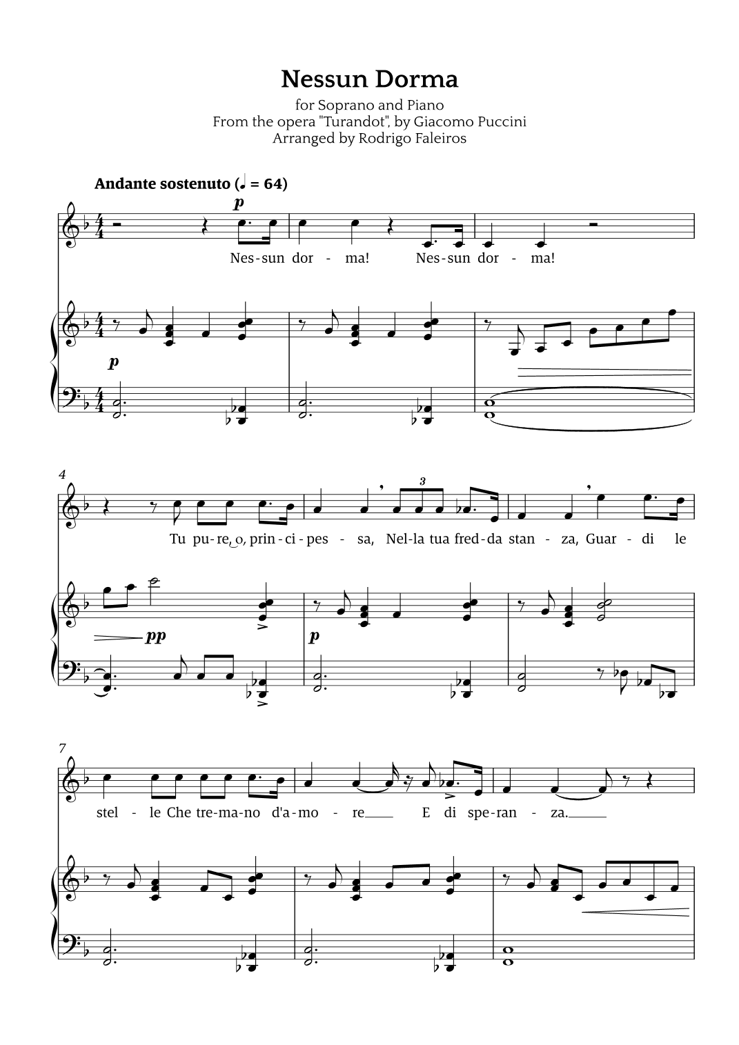 Nessun Dorma (for soprano and piano) (arr. Rodrigo Faleiros)