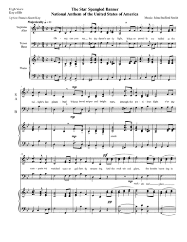 National Anthem: The Star Spangled Banner for 3-part SAB Mixed Choir with optional keyboard accompan (arr. Sylvia Chapa)