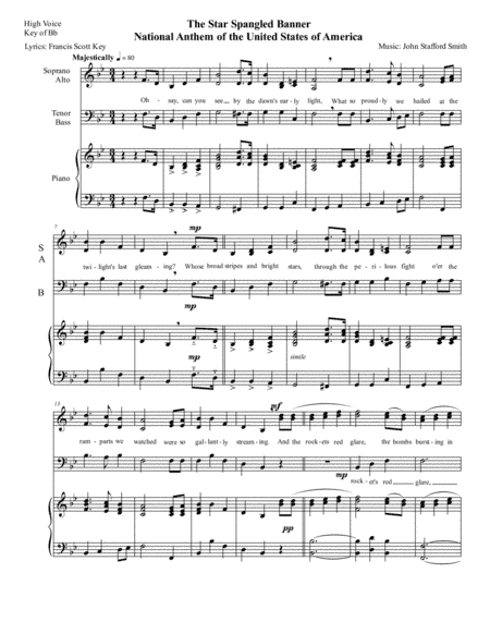 National Anthem: The Star Spangled Banner for 3-part SAB Mixed Choir with optional keyboard accompan (arr. Sylvia Chapa)
