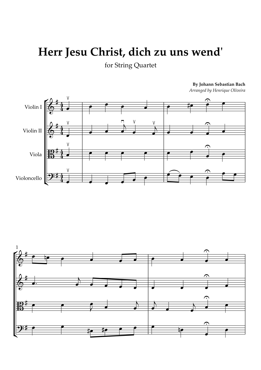 Bach's Choral - "Herr Jesu Christ, dich zu uns wend" (String Quartet) (arr. Henrique Oliveira)