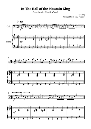 In the Hall of the Mountain King (for cello solo w/ piano accompaniment) (arr. Rodrigo Faleiros)
