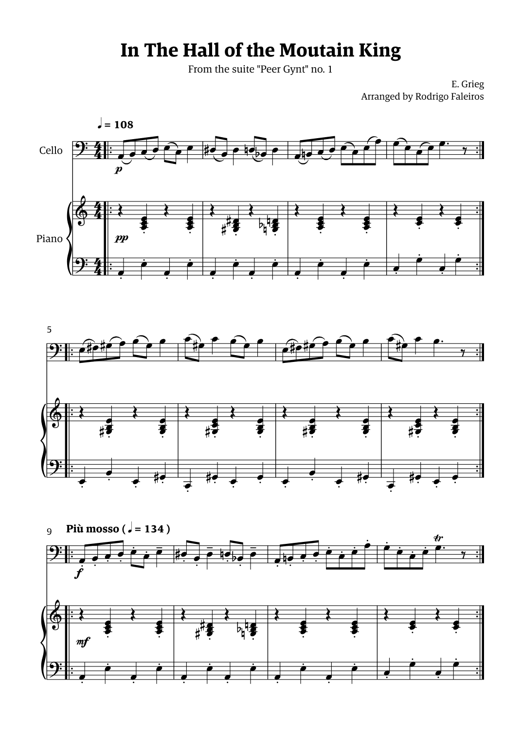 In the Hall of the Mountain King (for cello solo w/ piano accompaniment) (arr. Rodrigo Faleiros)