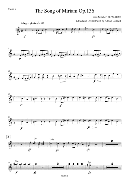 Schubert - The Song of Miriam Op.136 - Violin 2 (arr. Adrian Connell)