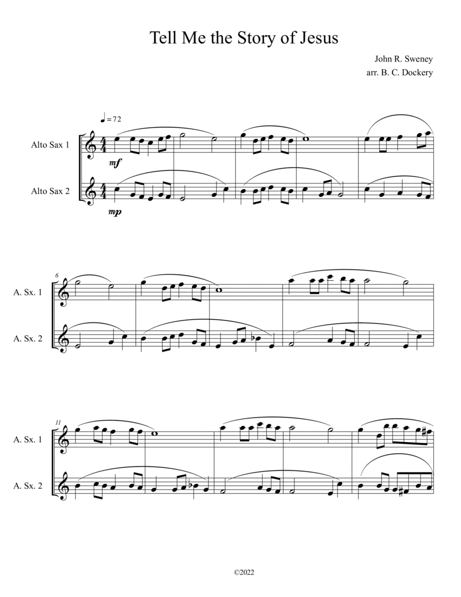 Tell Me the Story of Jesus (Alto Sax Duet) (arr. B. C. Dockery)