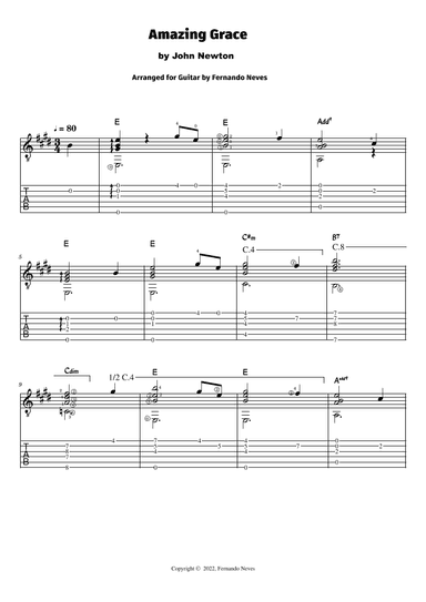 Amazing Grace (Solo Fingerstyle Guitar) (arr. Fernando Neves)