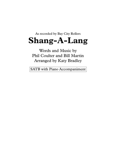 Shang-a-lang (arr. Katy Bradley)