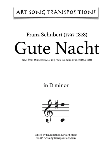 SCHUBERT: Gute Nacht, D. 911 no. 1 (transposed to D minor) (arr. ArtSongTranspositions.com)