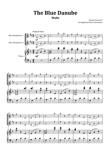 The Blue Danube - Alto Saxophone Duet with Piano (arr. Glauco Fernandes)