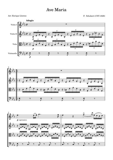 Schubert - Ave Maria for String Quartet - Level 3 (arr. Enrique Llorens)