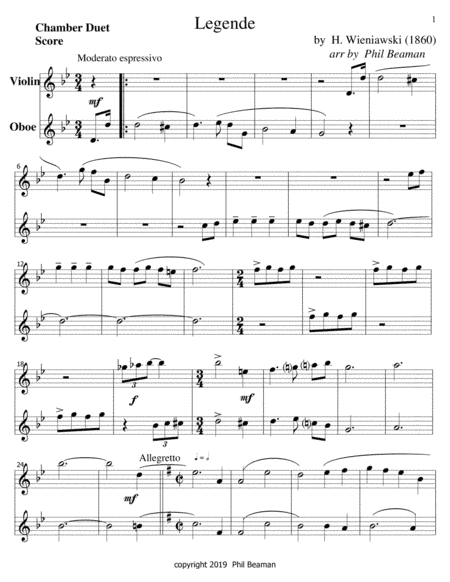 Legende-Wieniawski-Chamber duet (arr. Phil Beaman)