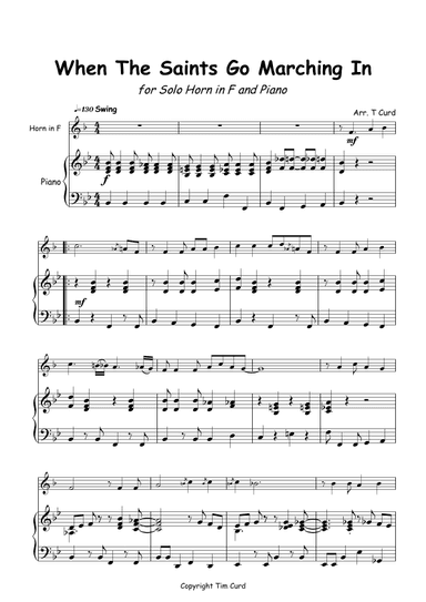 When The Saints Go Marching In for Solo Horn in F and Piano (arr. Tim Curd)