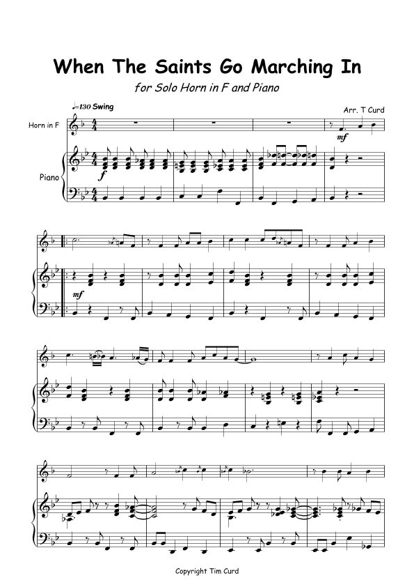 When The Saints Go Marching In for Solo Horn in F and Piano (arr. Tim Curd)