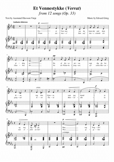 Et Vennestykke/Verrat (Grieg) [Low Voice] (arr. Maxence Lasserre-Engberts)