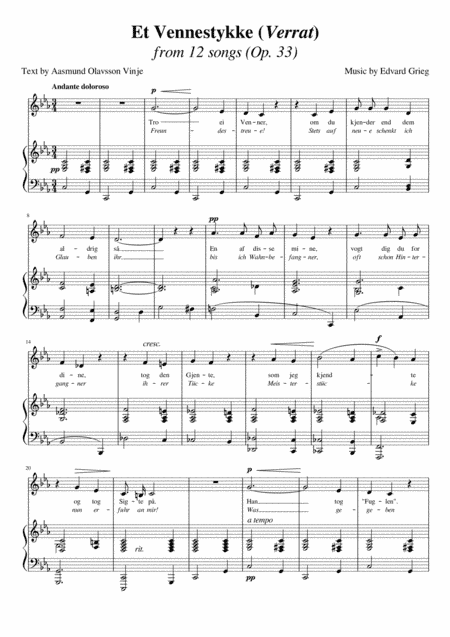 Et Vennestykke/Verrat (Grieg) [Low Voice] (arr. Maxence Lasserre-Engberts)