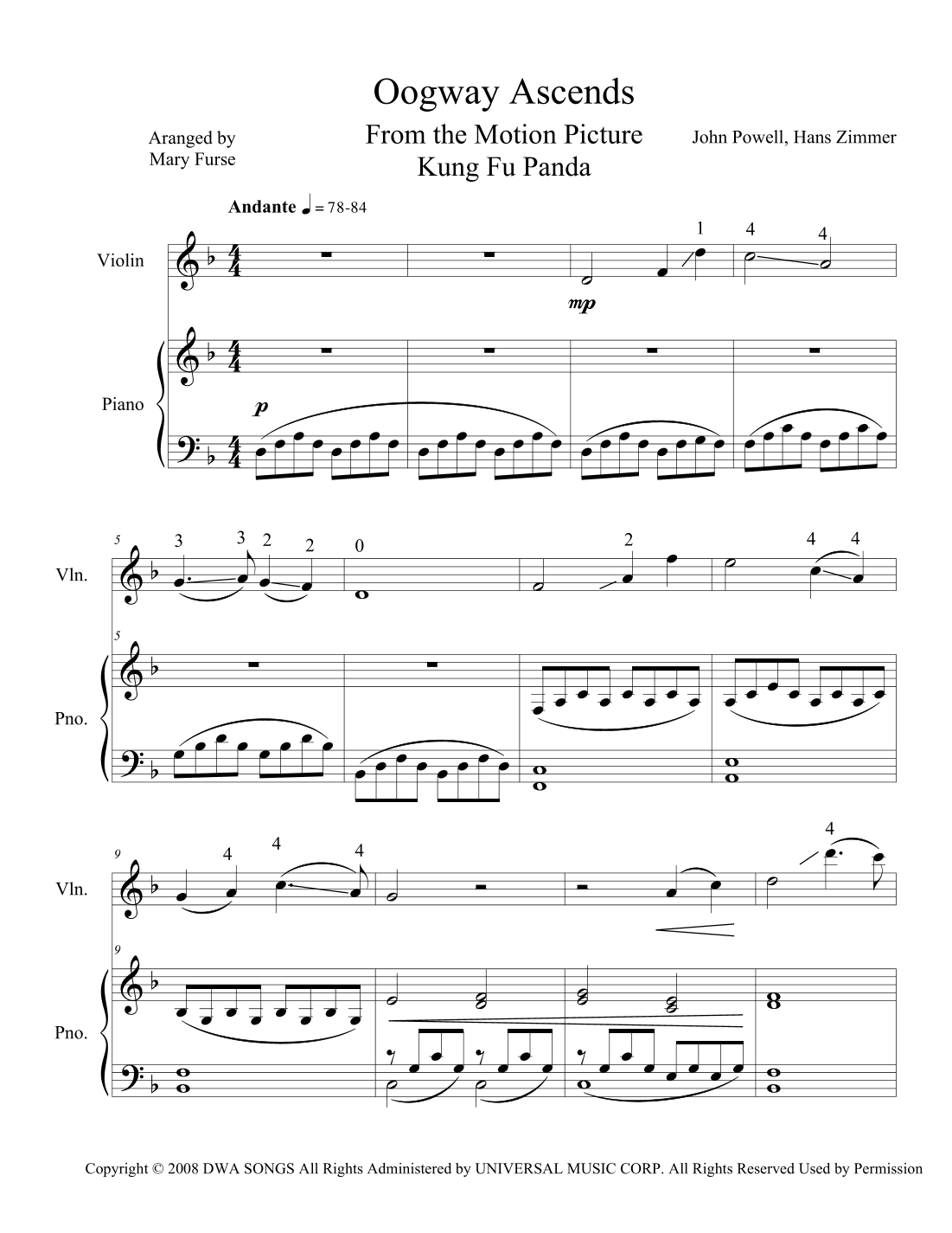 Oogway Ascends (arr. Mary Furse)