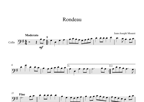 Rondeau - Jean-Joseph Mouret (Cello) (arr. Digital Book Music)
