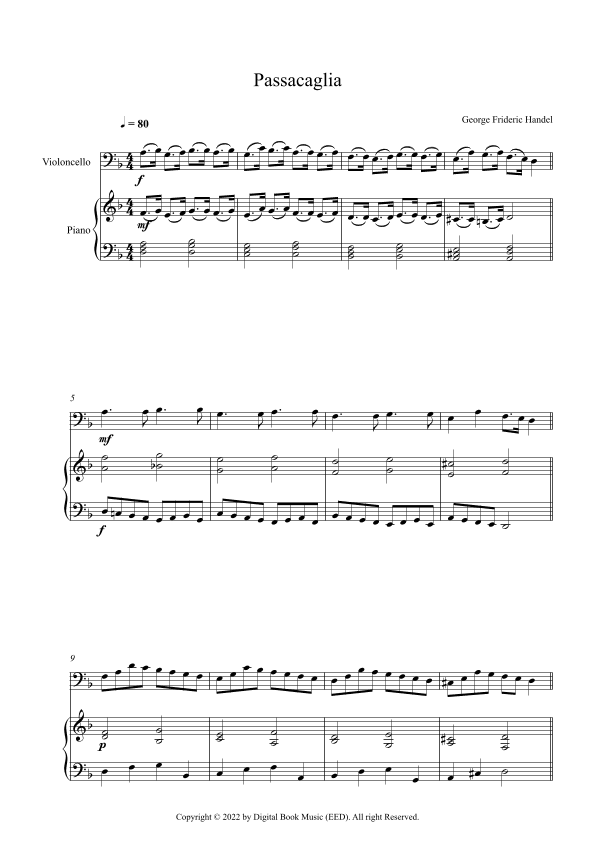 Passacaglia - George Frideric Handel (Cello + Piano) (arr. Digital Book Music)