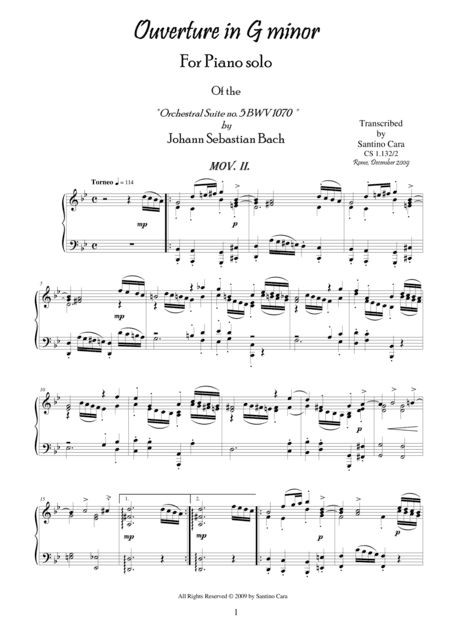 Suite (Ouverture) no.5 for piano - 2 Torneo, BWV 1070 (arr. Santino Cara)