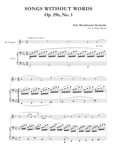 Song Without Words Op. 19 No. 1 for Trumpet and Piano (arr. Diego Marani)