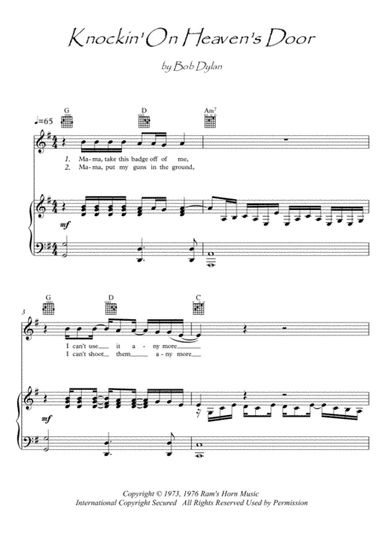 Knockin' On Heaven's Door (arr. PianoSheetNow)