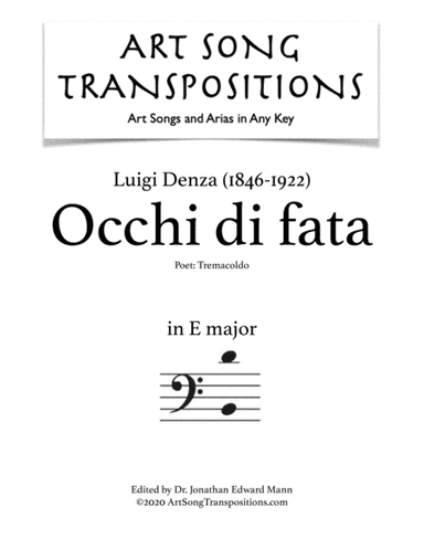 DENZA: Occhi di fata (transposed to E major, bass clef) (arr. ArtSongTranspositions.com)