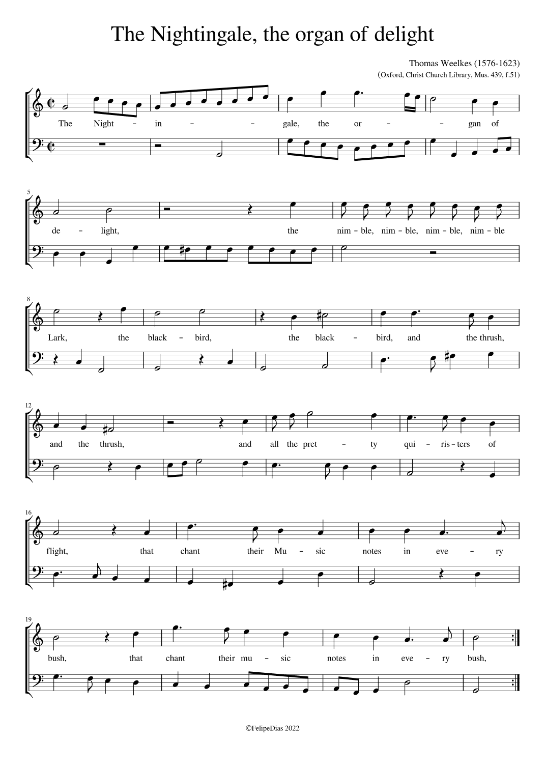 The Nightingale the organ of delight (arr. Early Music Scores)