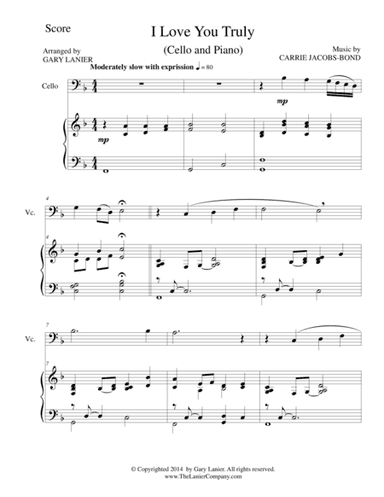 I LOVE YOU TRULY (Duet for Cello/Piano with Score and Cello Part) (arr. Gary Lanier)