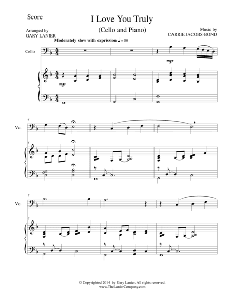 I LOVE YOU TRULY (Duet for Cello/Piano with Score and Cello Part) (arr. Gary Lanier)