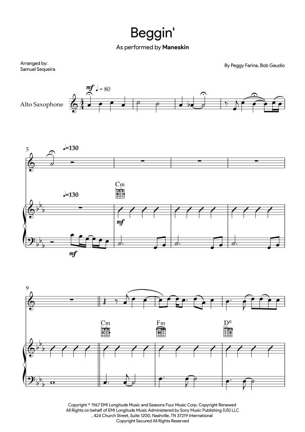 Beggin' (arr. Samuel Sequeira)