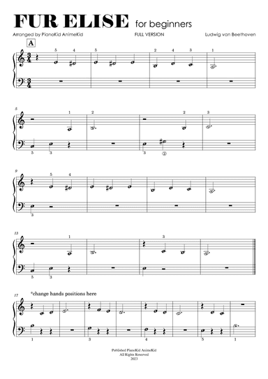 Fur Elise (Full Version Simplified for Beginners to Grade 1) (arr. Published Harmony)