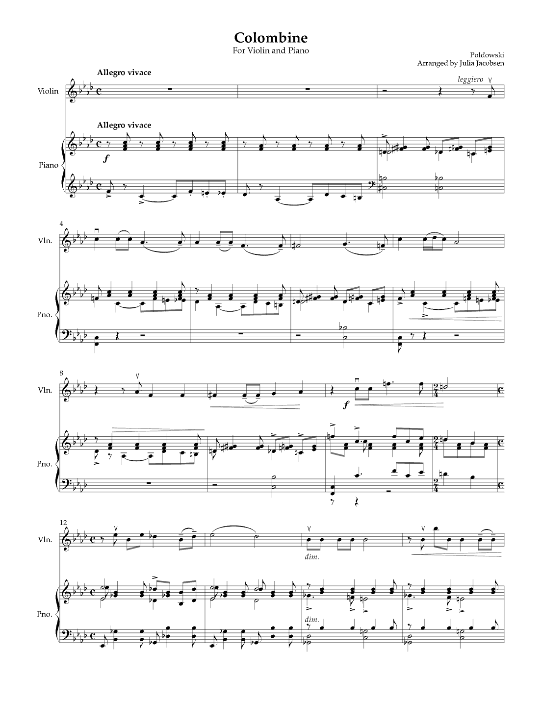 Colombine for Violin and Piano (arr. Julia Jacobsen)