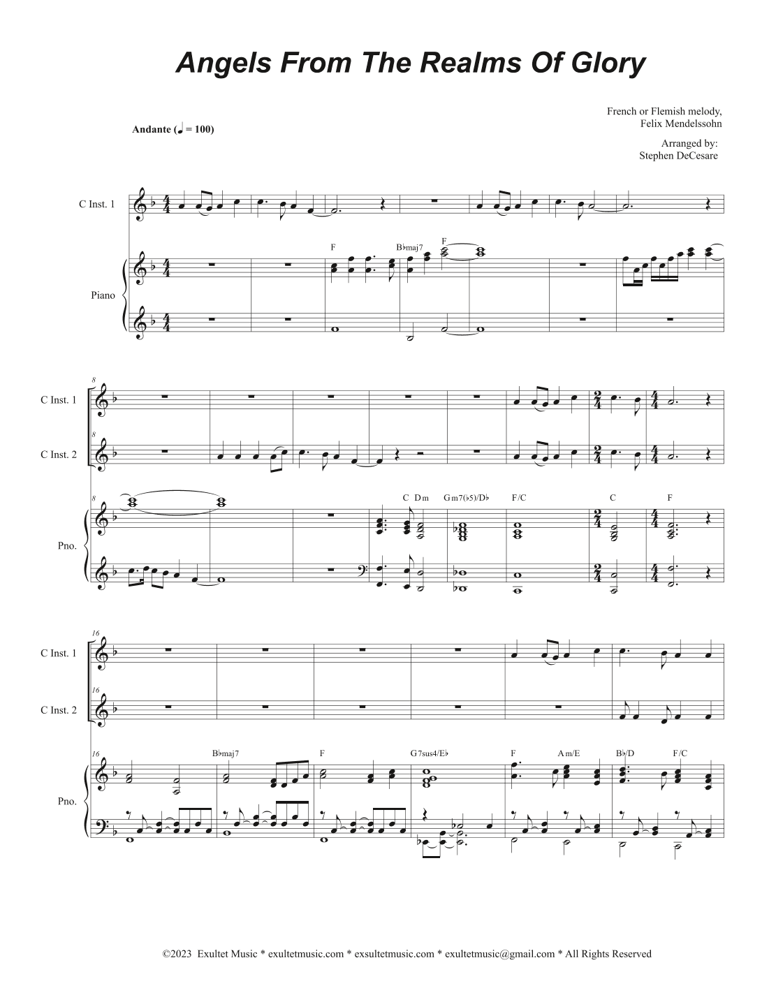 Angels From The Realms Of Glory (Duet for C-Instruments) (arr. Stephen DeCesare)