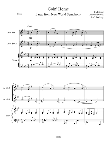 Goin' Home - Largo from New World Symphony (Alto Sax Duet with Piano Accompaniment) (arr. B. C. Dockery)