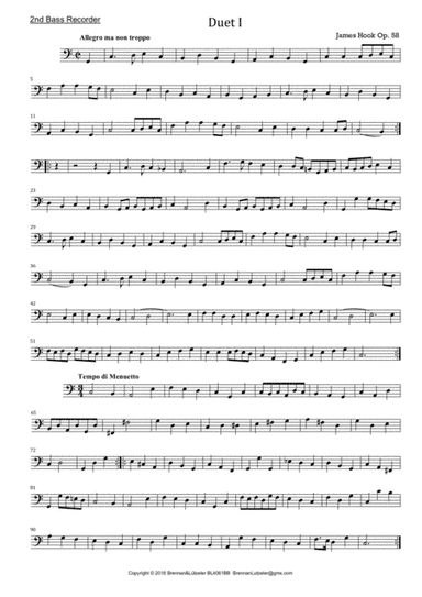 James Hook, 6 Duetts op. 58 for 2 Bass Recorders 2nd part (arr. B. Brennan)