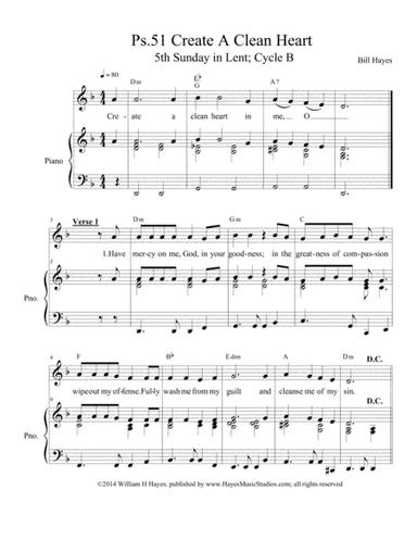 Psalm 51: Create A Clean Heart (piano/vocal)