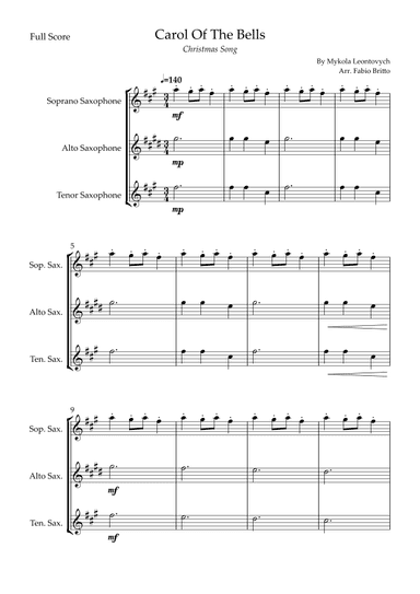 Carol Of The Bells (Christmas Song) for Saxophone Trio (arr. Fabio Britto)