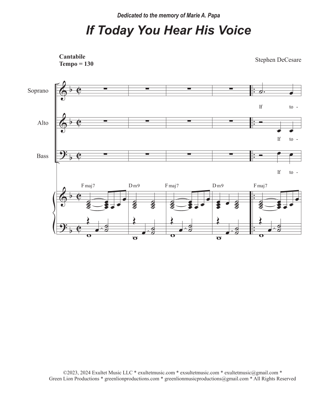 If Today You Hear His Voice (Vocal Trio - (SAB)