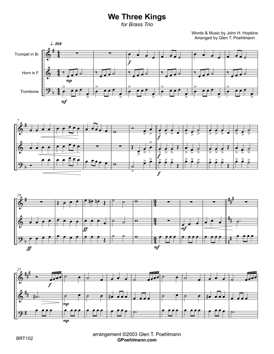 WE THREE KINGS - BRASS TRIO (unaccompanied) (arr. Glen Poehlmann)