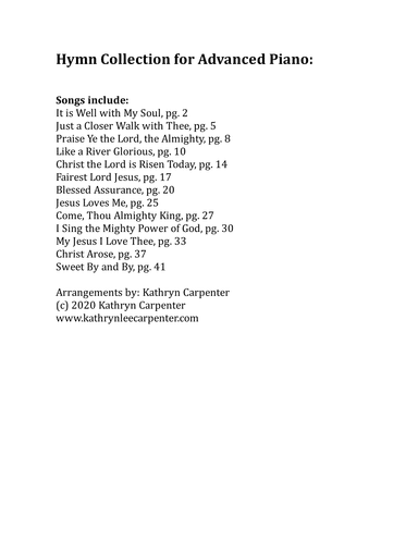 Hymn Collection for Advanced Piano (arr. Kathryn Carpenter)