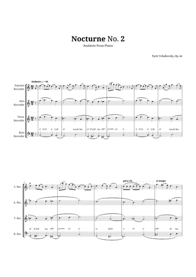 Nocturne by Chopin for Recorder Quartet (arr. Langanho)