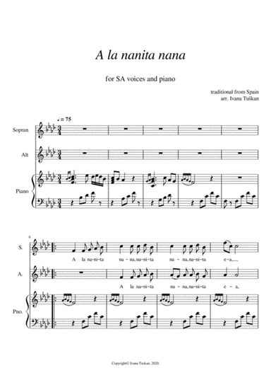 A la nanita, for SA voices and piano, F minor (arr. Ivana Tuskan)