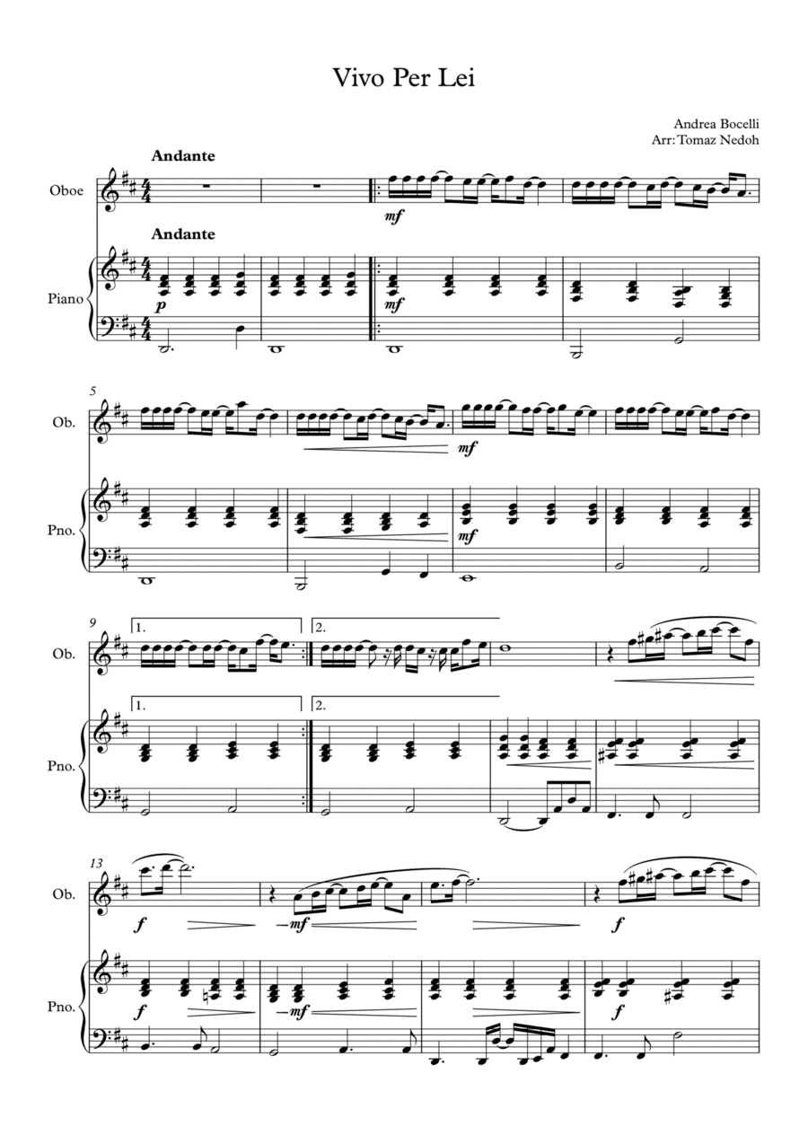 Vivo Per Lei (arr. Tomaz Nedoh)