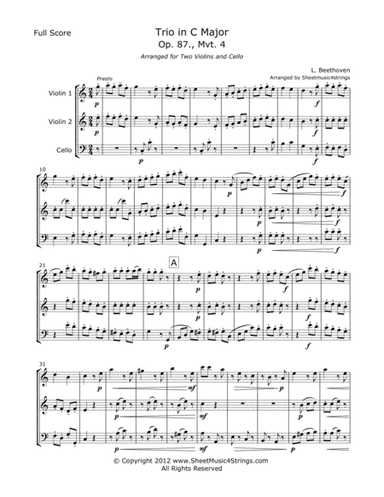 Beethoven, L. Trio Op. 87 (Mvt. 4) for Two Violins and Cello (arr. Linda M. Scott)