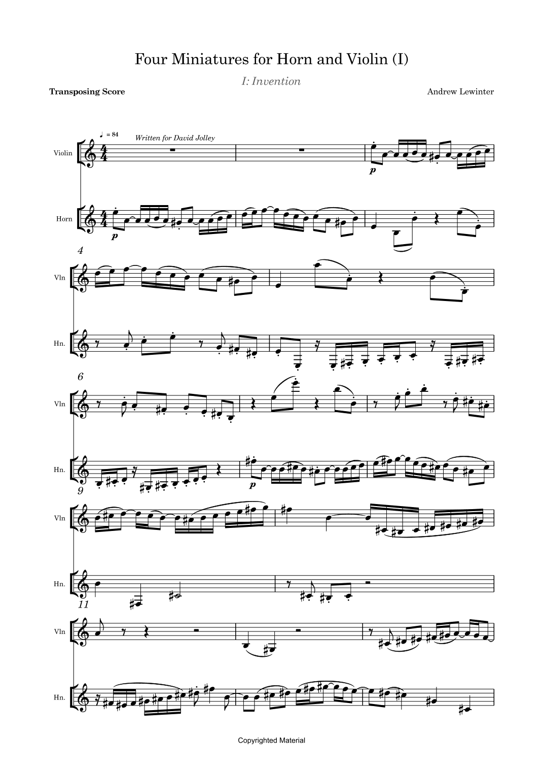 Four Miniatures for Horn and Violin