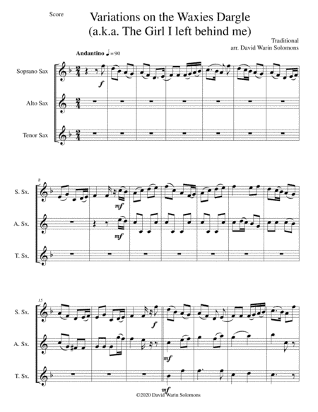 Variations on The Waxie's Dargle (or The girl I left behind me) for saxophone trio (arr. David Warin Solomons)