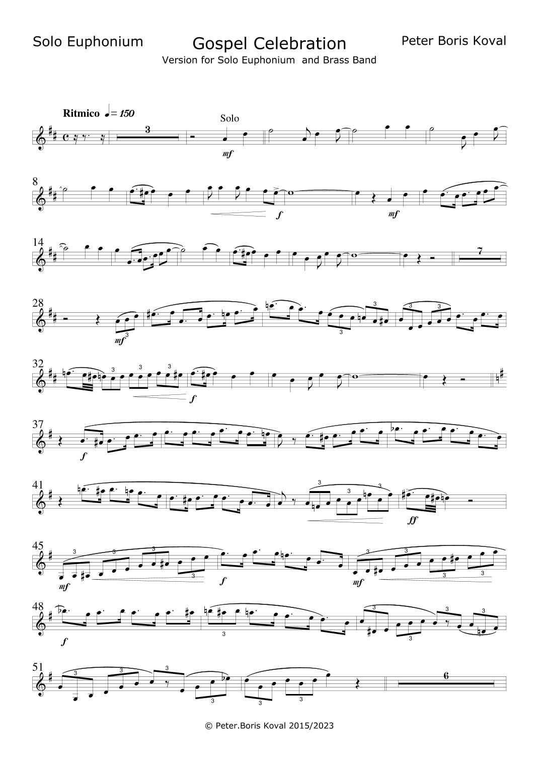 Gospel Celebration arranged for Euphonium Solo & Brass Band (arr. Peter Boris Koval)