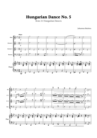 Hungarian Dance No. 5 by Brahms for Woodwinds Quartet and Piano (arr. Rika K.)