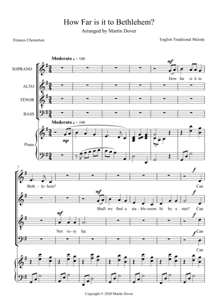 How far is it to Bethlehem? SATB Four part Choir (arr. Martin Dover)