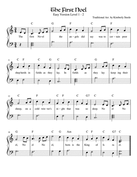 The First Noel for Easy Piano (arr. Kimberly Steele)