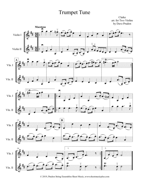 Clarke Trumpet Tune for Two Violins (arr. Dave Prudon)